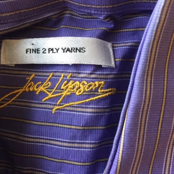 Jack Lipson Men Dress Shirt Fine 2 Ply Yarns Violet Stripe L/S 16 L Cotton - Picture 2 of 6